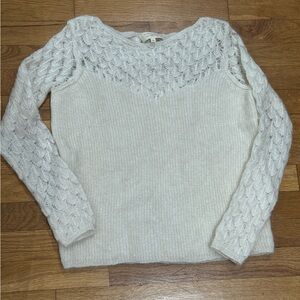 Sezane White Crew Neck mohair alpaca jumper with Intricate Details